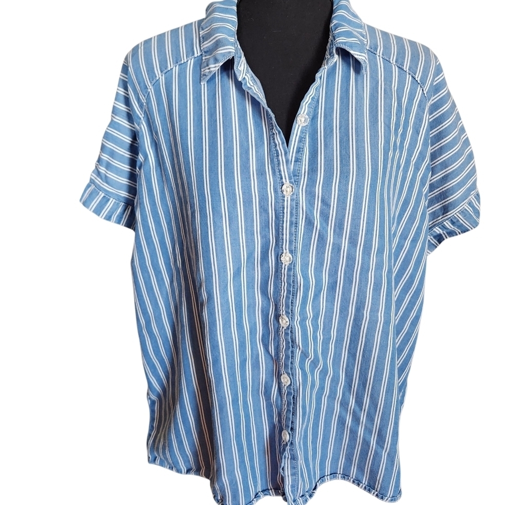 OAT New York Blue and White Stripe Button Down Shirt Sz L